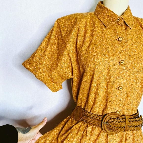 Vintage Collared Work Day Dress Size L Large Brown - Picture 3 of 6